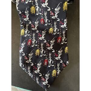 1993 LOONEY TUNES Men's Black Bugs Bunny Golf Necktie Tie from Tie Rack Silk